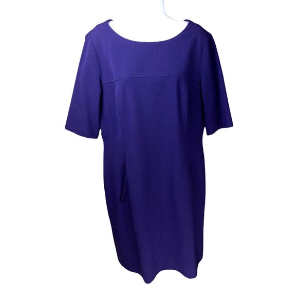 Tahari ASL Purple Sheath Short Sleeves Dress Pockets 12 - Picture 1 of 11